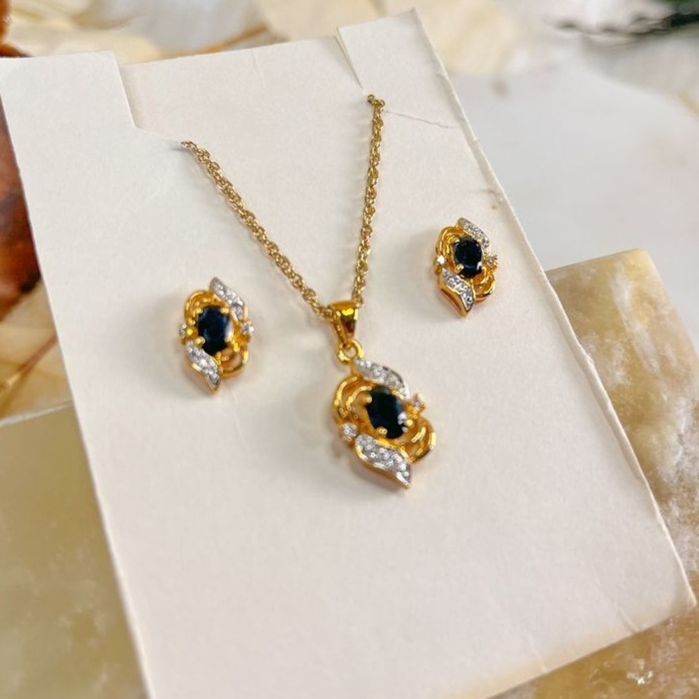 Dark Blue and Clear Stone Necklace and‎ earring set